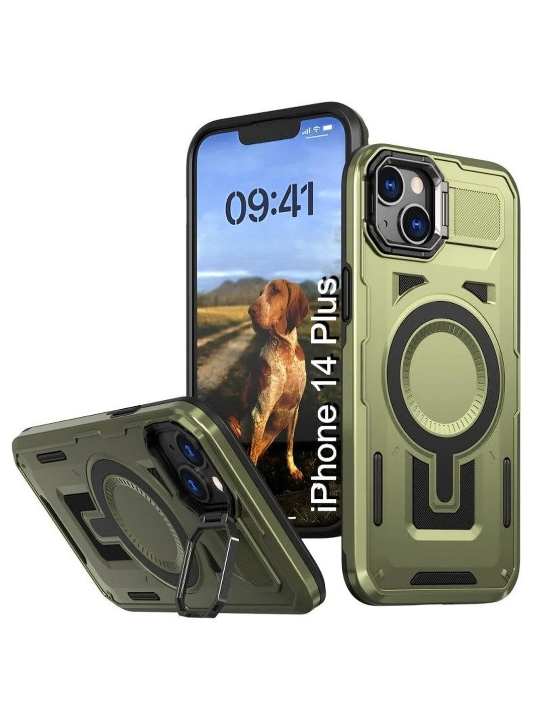Luxury Kase Rugged Shockproof iPhone 14 Plus Magnetic Back Case with Kickstand