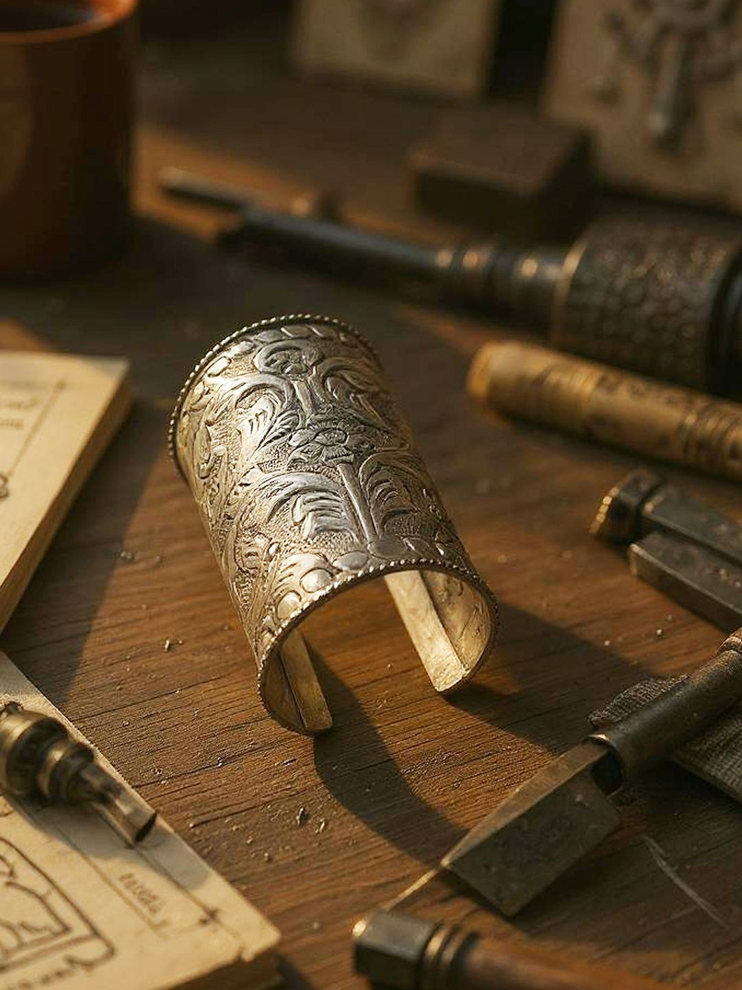 The Style Courtyard Silver-Plated Oxidised Cuff Bracelet