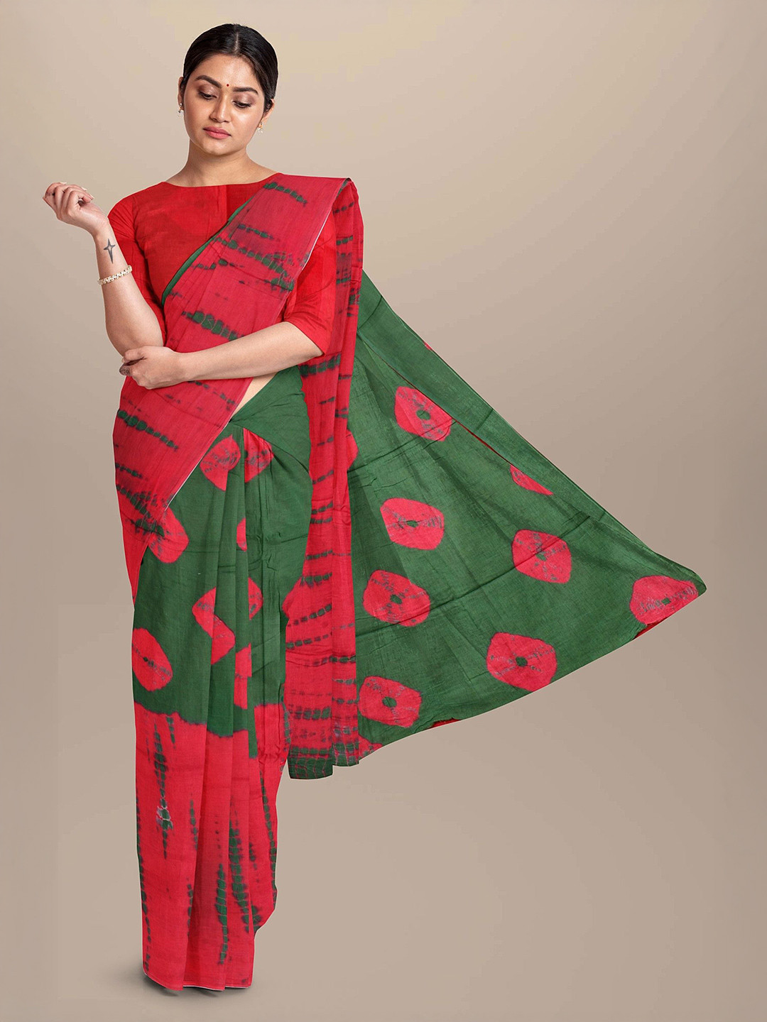 Craft Musium Bandhani Hand Block Printed Pure Cotton Saree