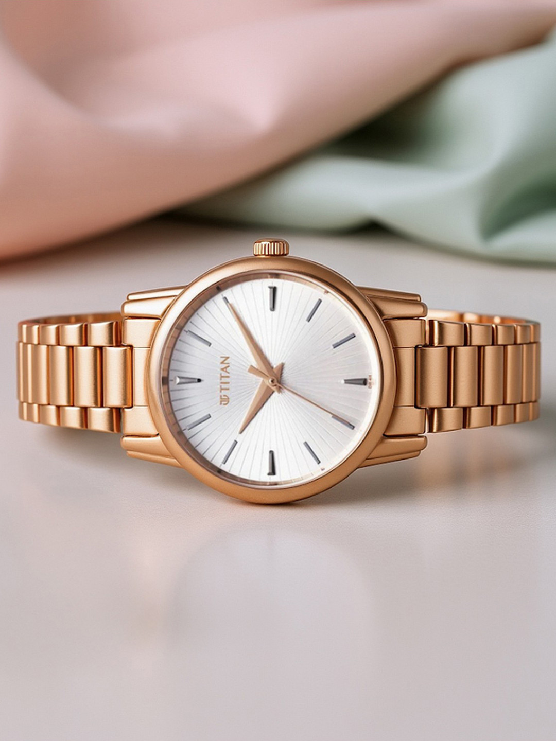 Titan Women Brass Dial & Stainless Steel Bracelet Style Straps Analogue Watch 2760WM01