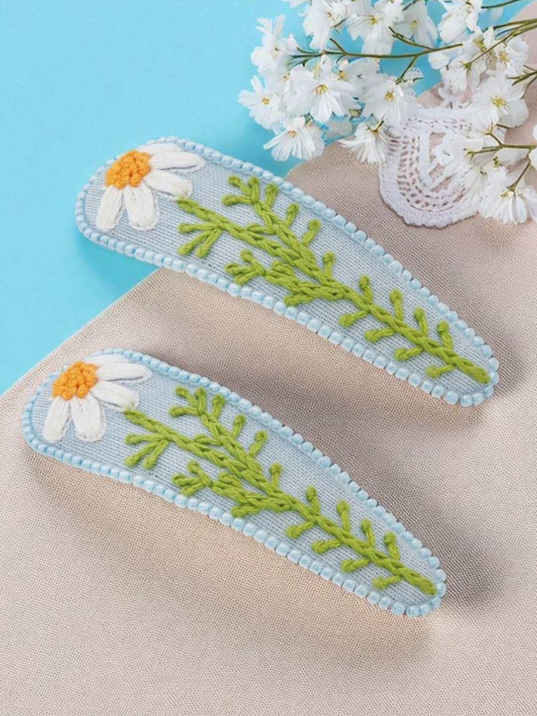 Radhu & Kabby Women Set of 2 Embroidered Tic-Tac Clips