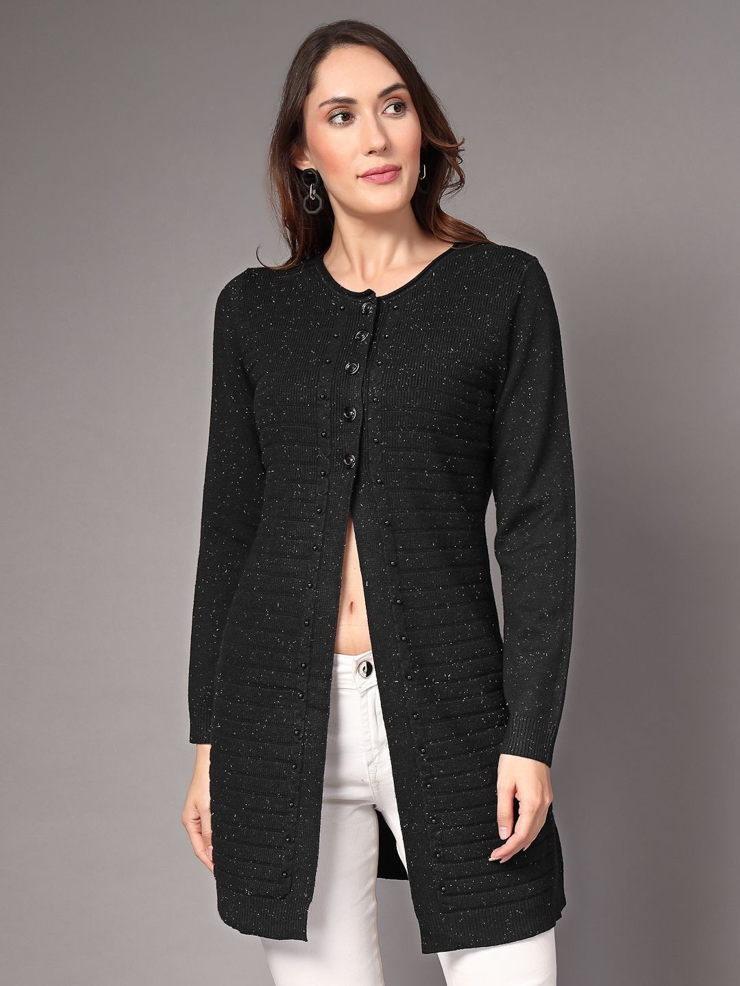 Mafadeny Women's embellished Front Button Longline Shrug