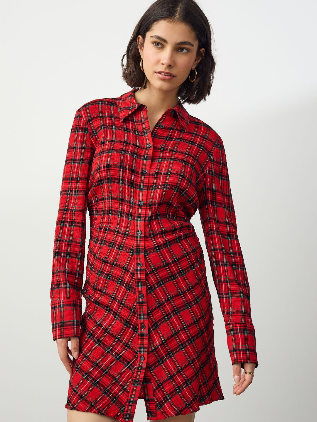 NEXT Tartan Checks Ruched Shirt Style Dress