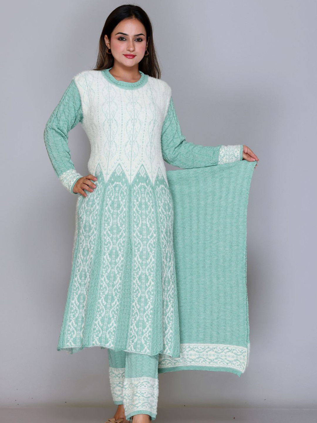 The Zigar Studio Floral Printed Round Neck A-Line Kurta With Palazzos & Dupatta