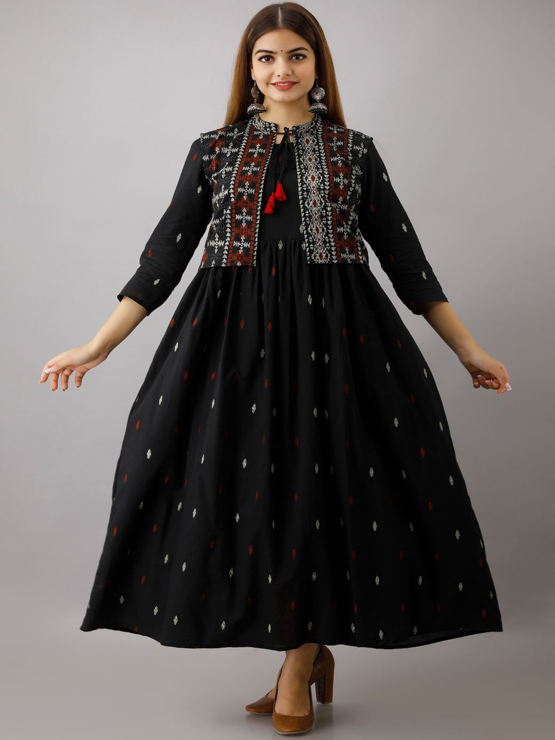 ftDiva Floral Printed Anarkali Ethnic Dress With jacket