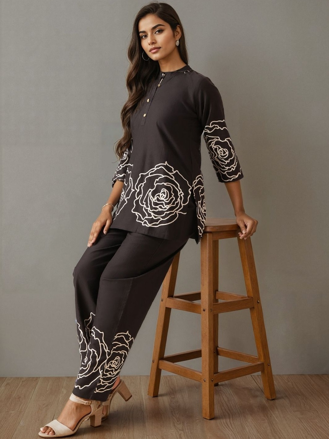 SZN Women Black & White Printed Tunic with Trousers