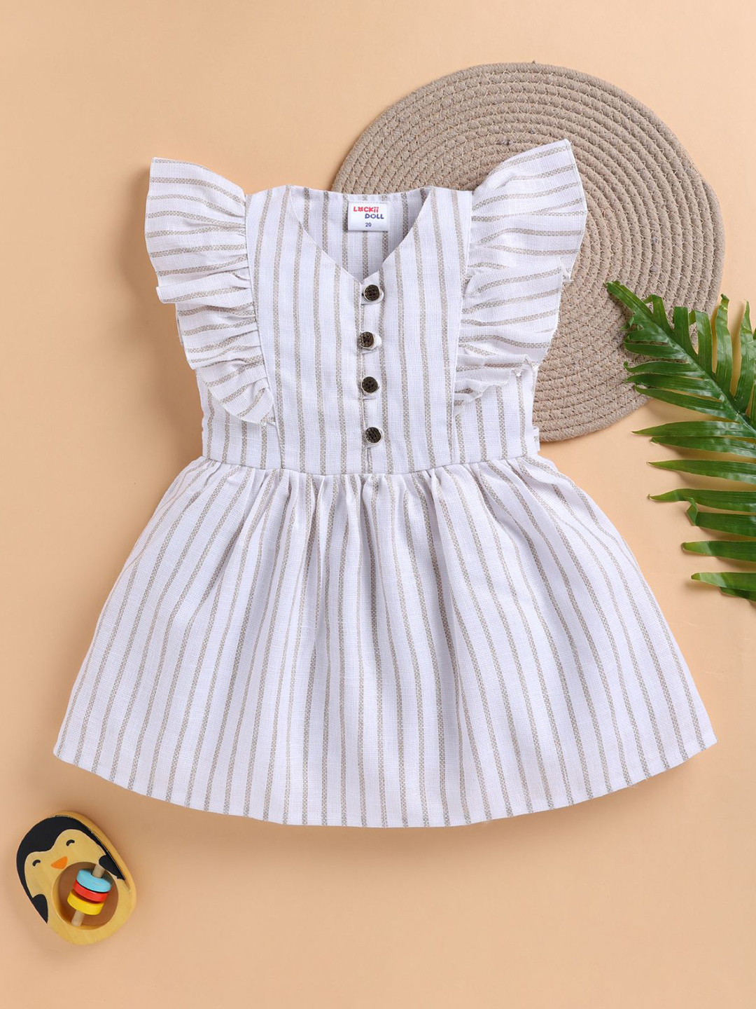 LACKii DOLL Striped Flutter Sleeve Fit & Flare Dress