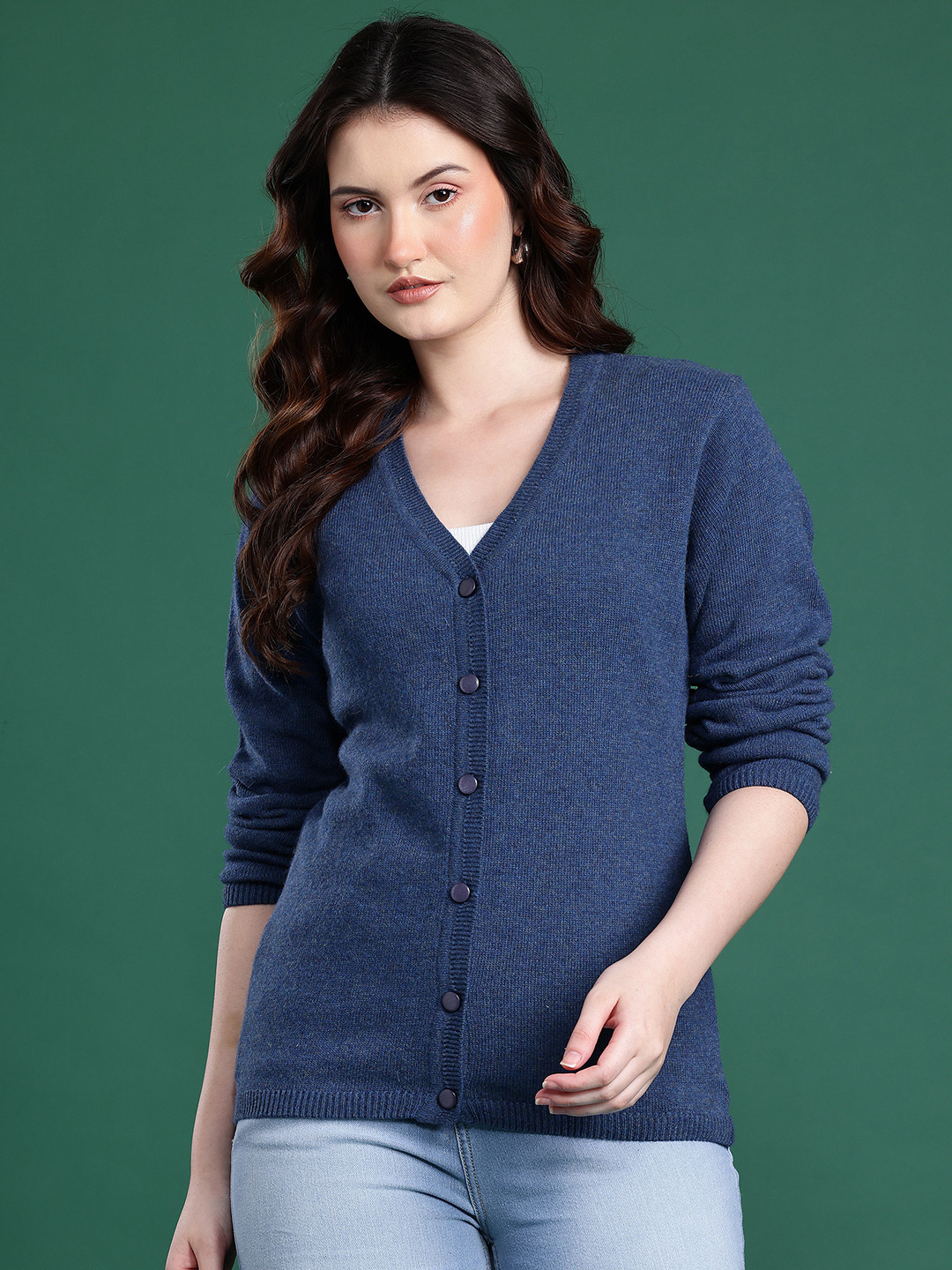Cayman Front-Open V-Neck Woollen Cardigan