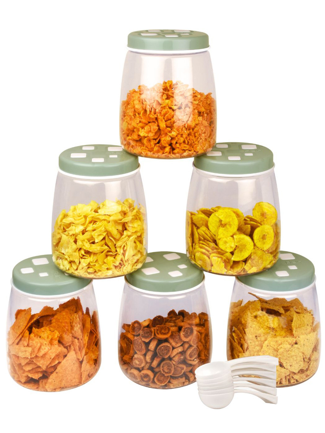 Flair Cubics Green & Transparent 6 Pieces Easy To Clean Food Storage Containers 1500 ml