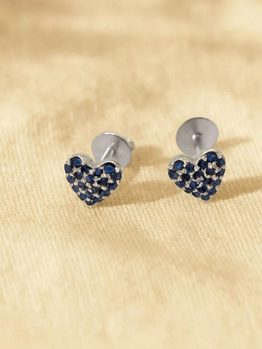 Anushka Jain Jewellery 925 Sterling Silver Sapphire Heart Shaped Studs Earrings