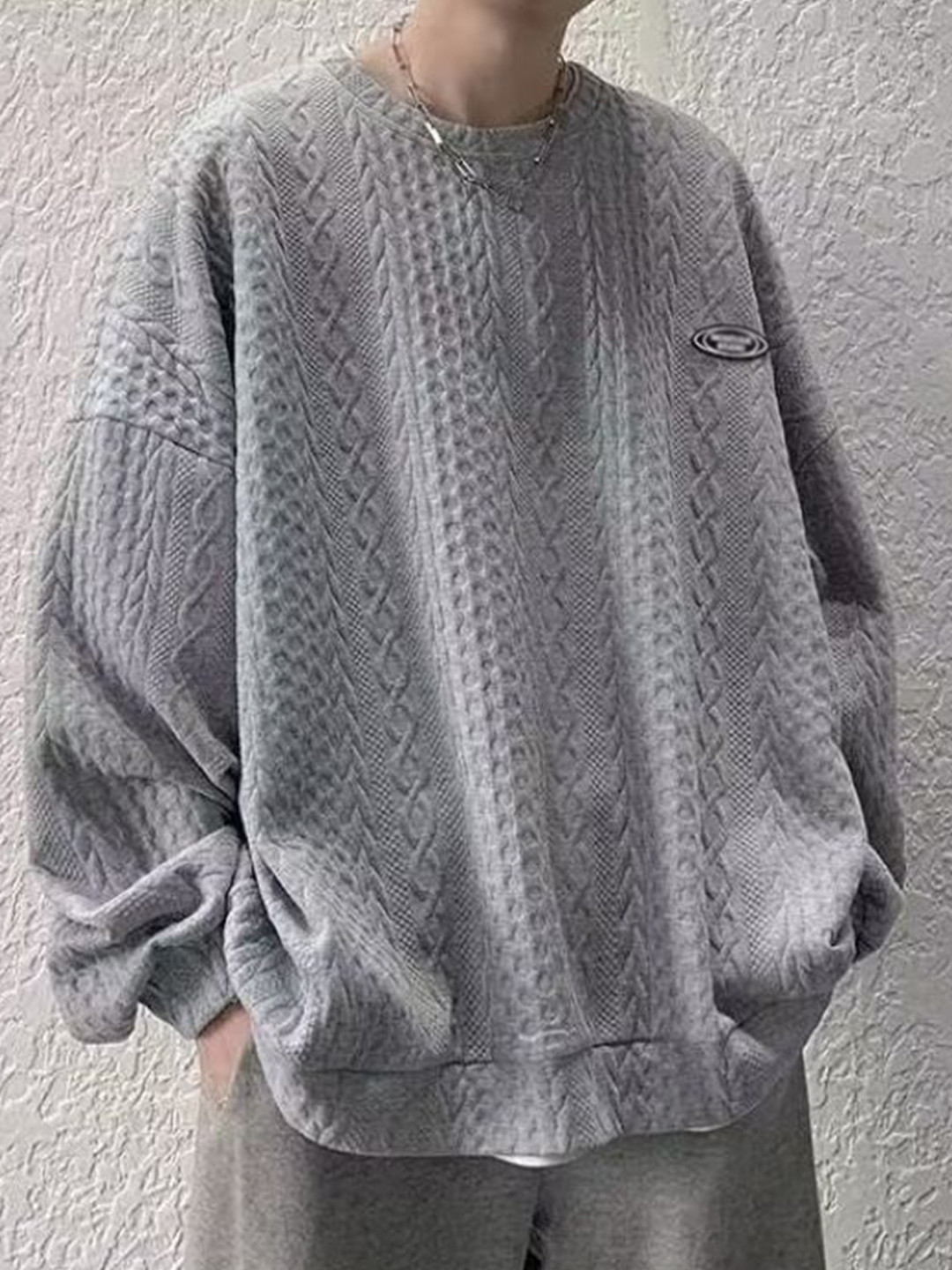 StyleCast Men Self Design Long Sleeeve Round Neck Sweatshirt