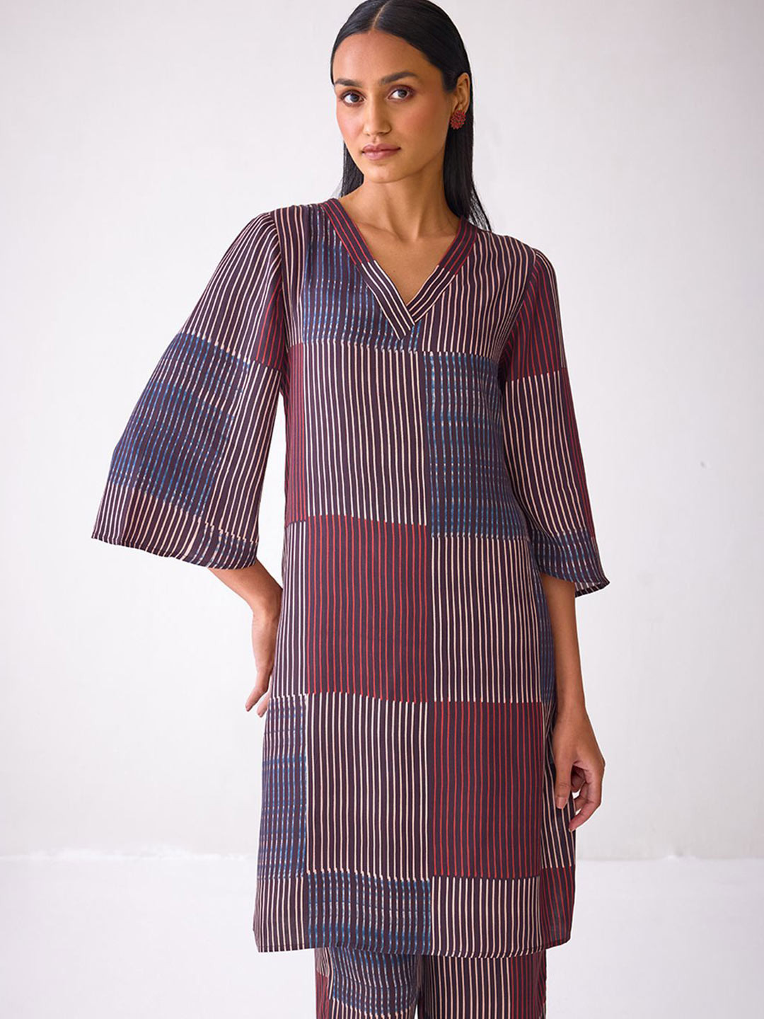 Ancestry Geometric Printed V-Neck Modal A-Line Kurta