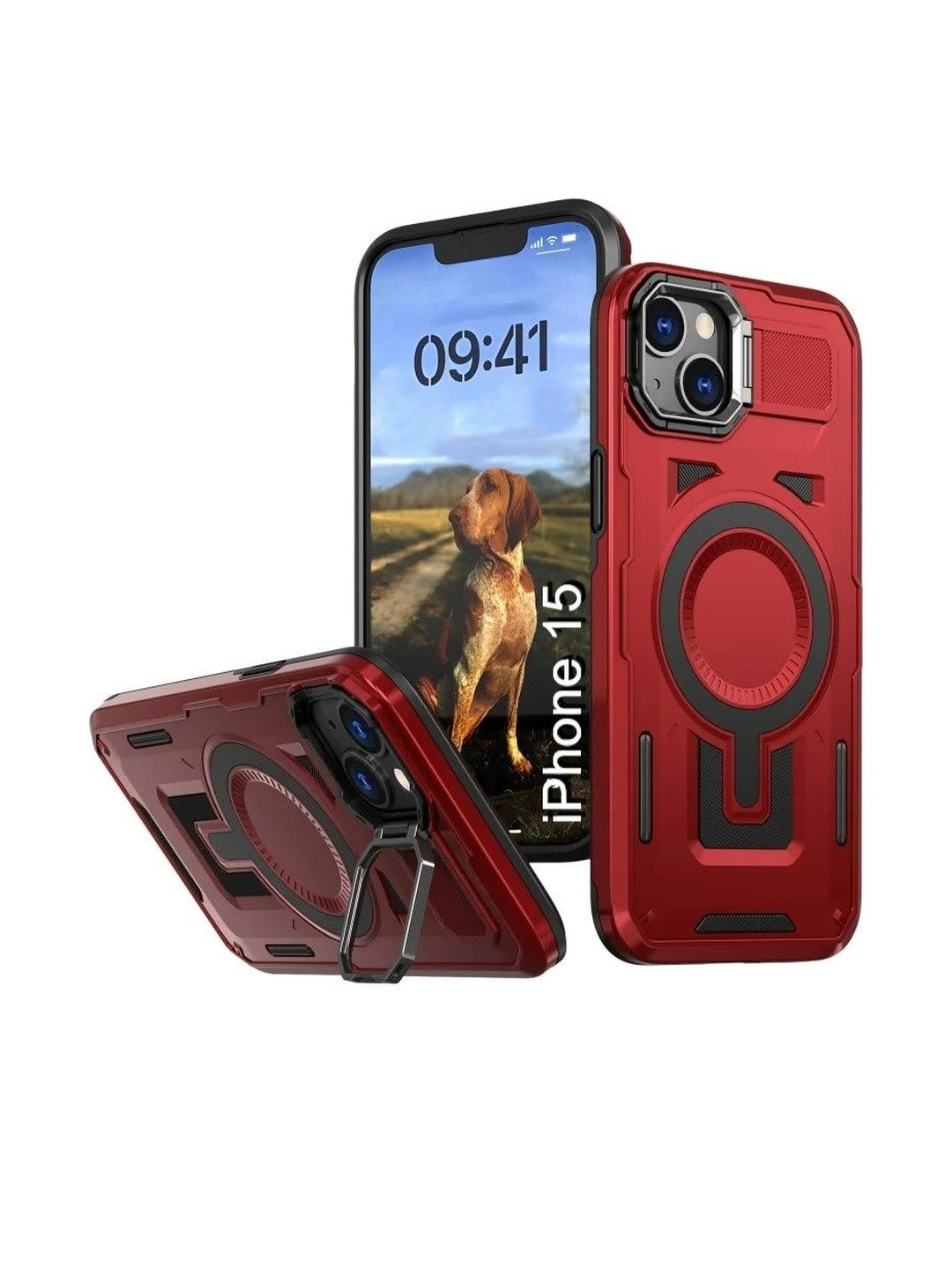 Luxury Kase Solid iPhone 15 Rugged Shockproof Magnetic Case with Kickstand