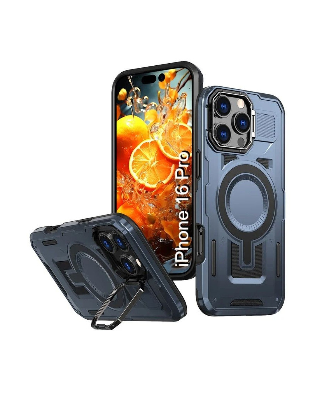Luxury Kase Rugged Shockproof iPhone 16 Pro Magnetic Back Case with Kickstand