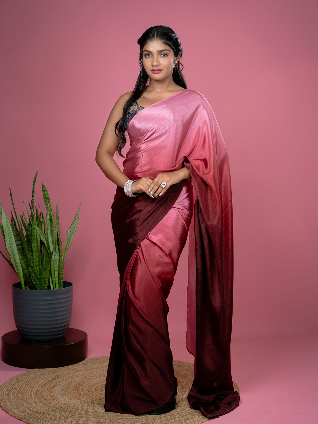 HELLA FASHIONS Ombre Dyed Ready To Wear Saree With Blouse