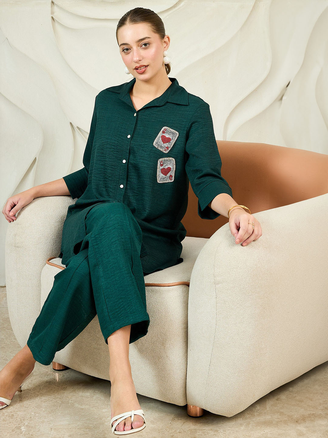 Shally Bhasin by Athena Graphic Self Design Spread Collar Shirt