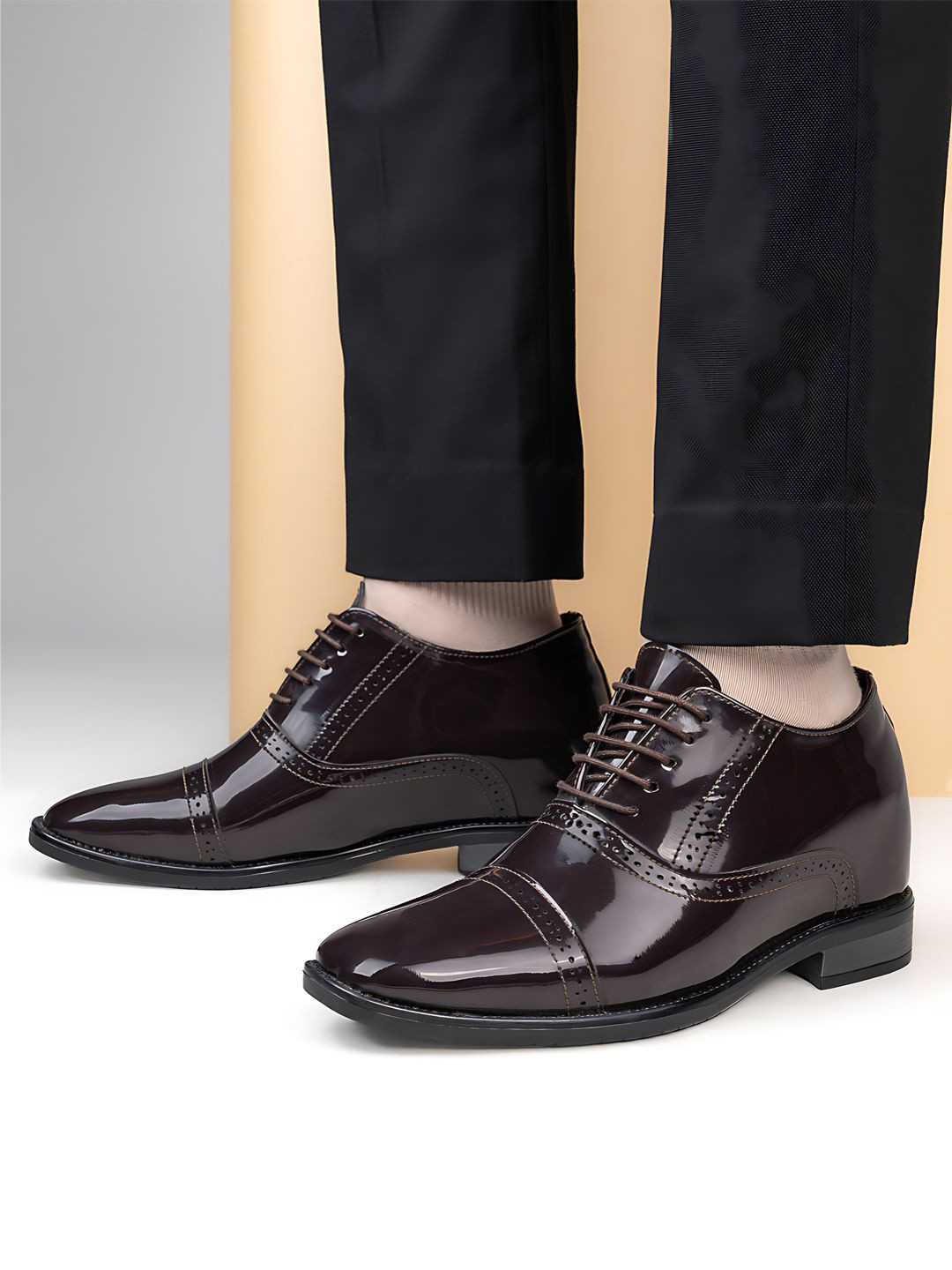 HI Toes Men Height Elevator Patent Formal Derbys