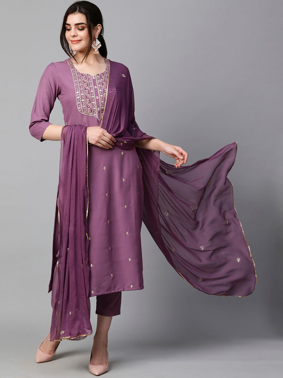 TANHAJI FAB Women Ethnic Motifs Embroidered Kurta with Trousers & Dupatta