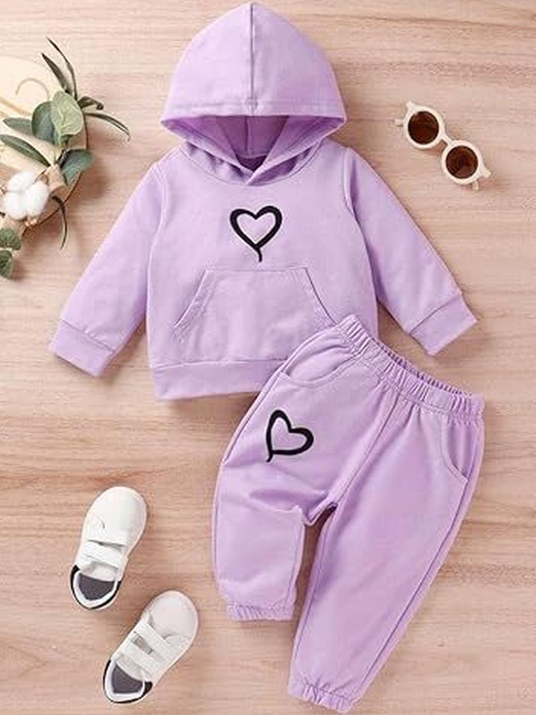 YK Kids Purpe Long Sleeve Hooded Sweatshirt with Jogger Set