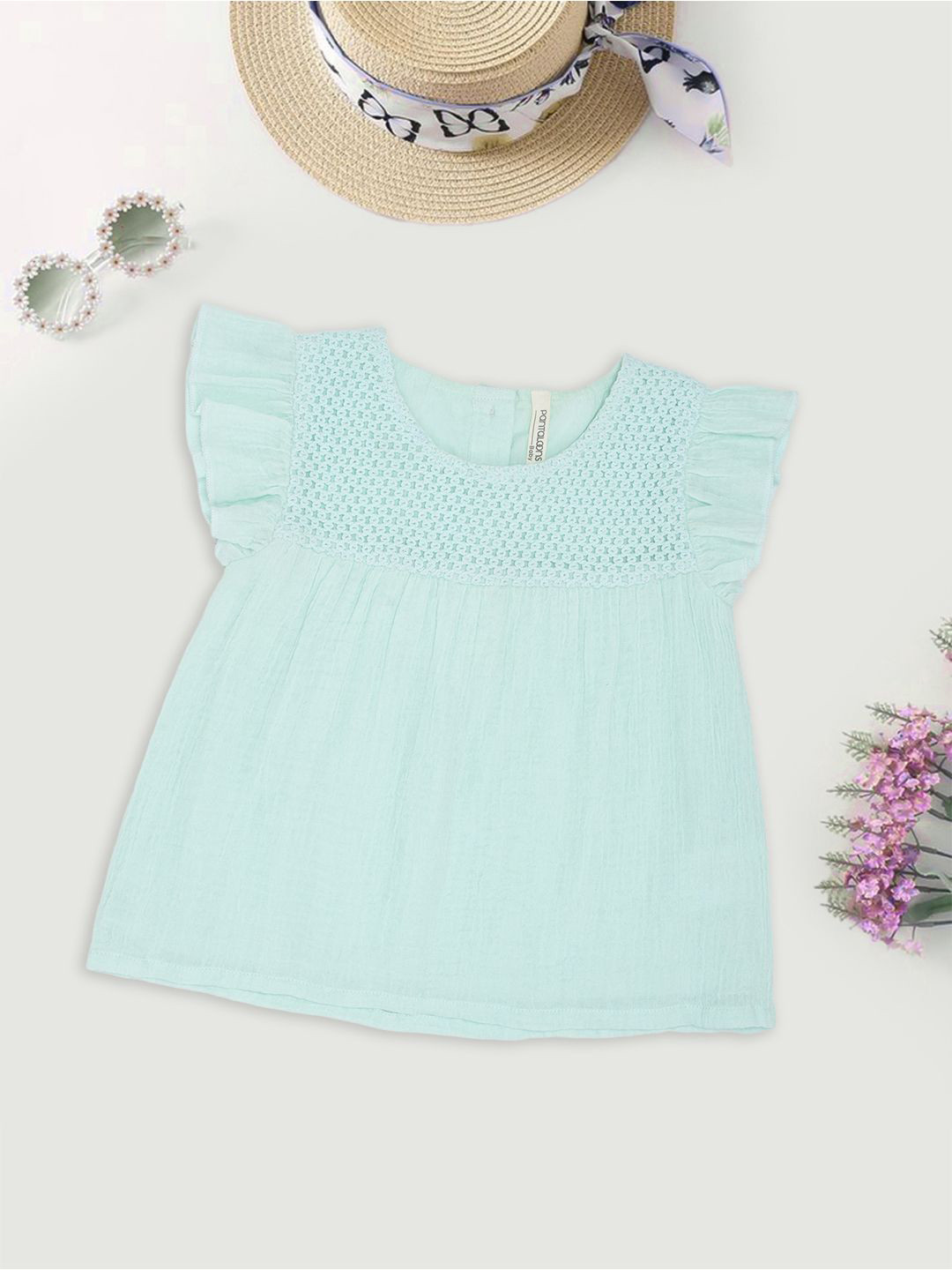 Pantaloons Baby Girls Flutter Sleeves Cotton Top