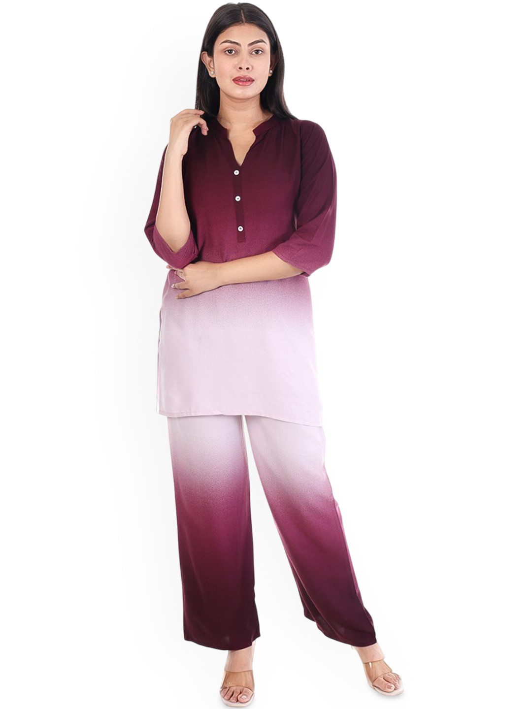 KRIDHAA FASHION BOUTIQUE Colourblocked Mandarin Collar Tunic With Trousers