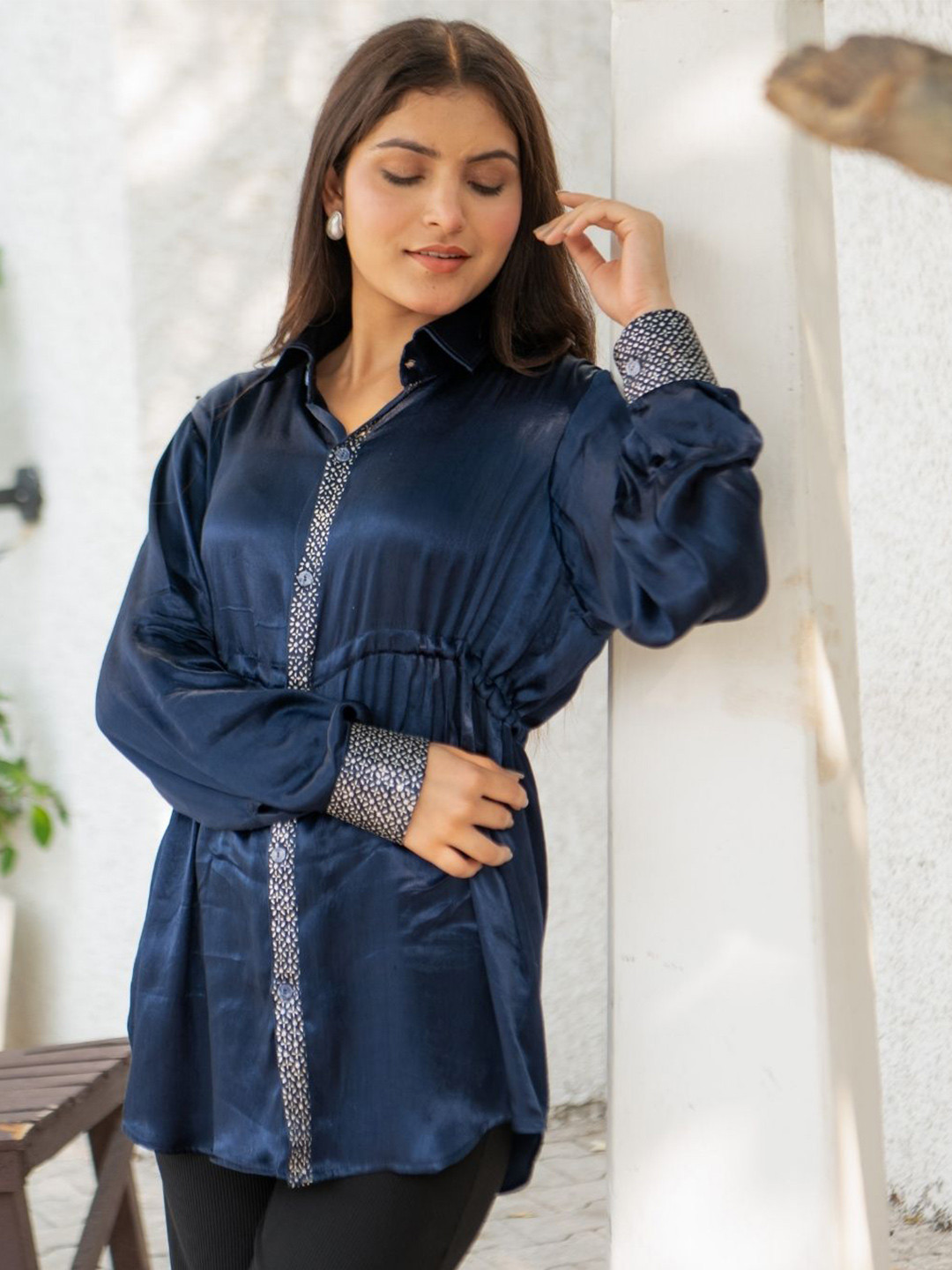 OCTOBER Women Tailored Fit Solid Spread Collar Casual Shirt