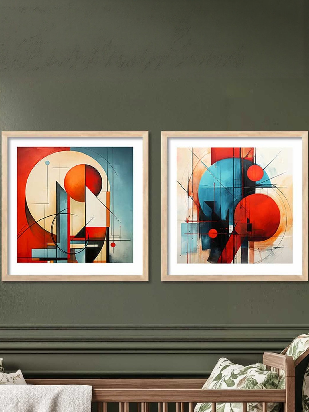 WALLLANE Red & Brown 2 Piece Wood Wall Paintings