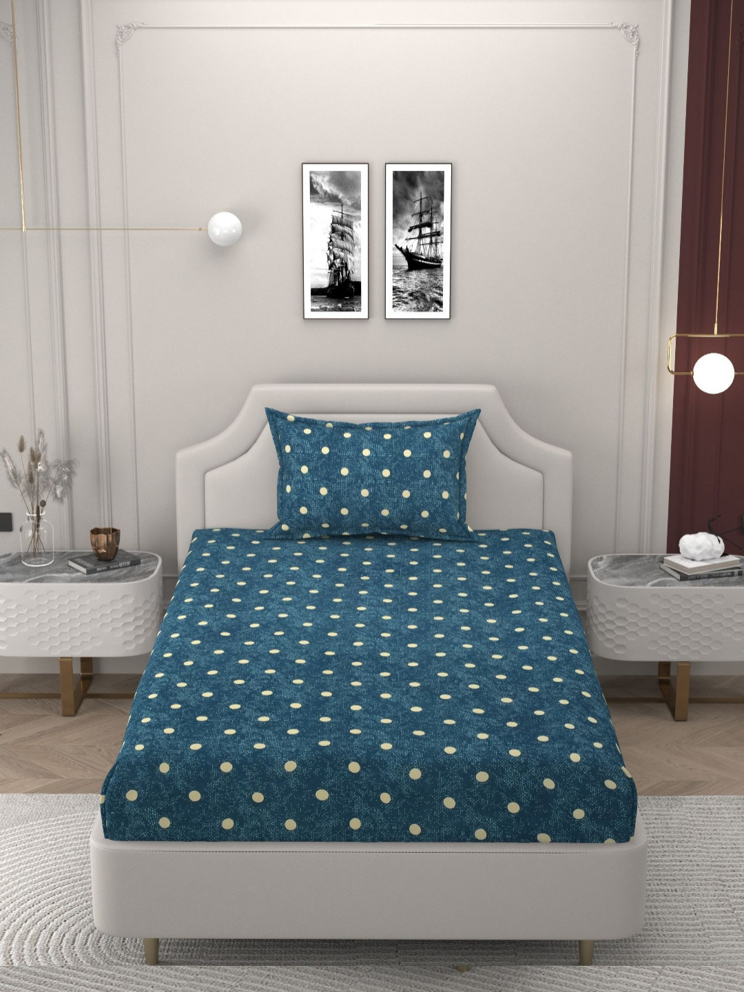 Bromwick Royal Collection Blue Printed Microfiber 160 TC Single Bedsheet Set 2.28 x 1.52m