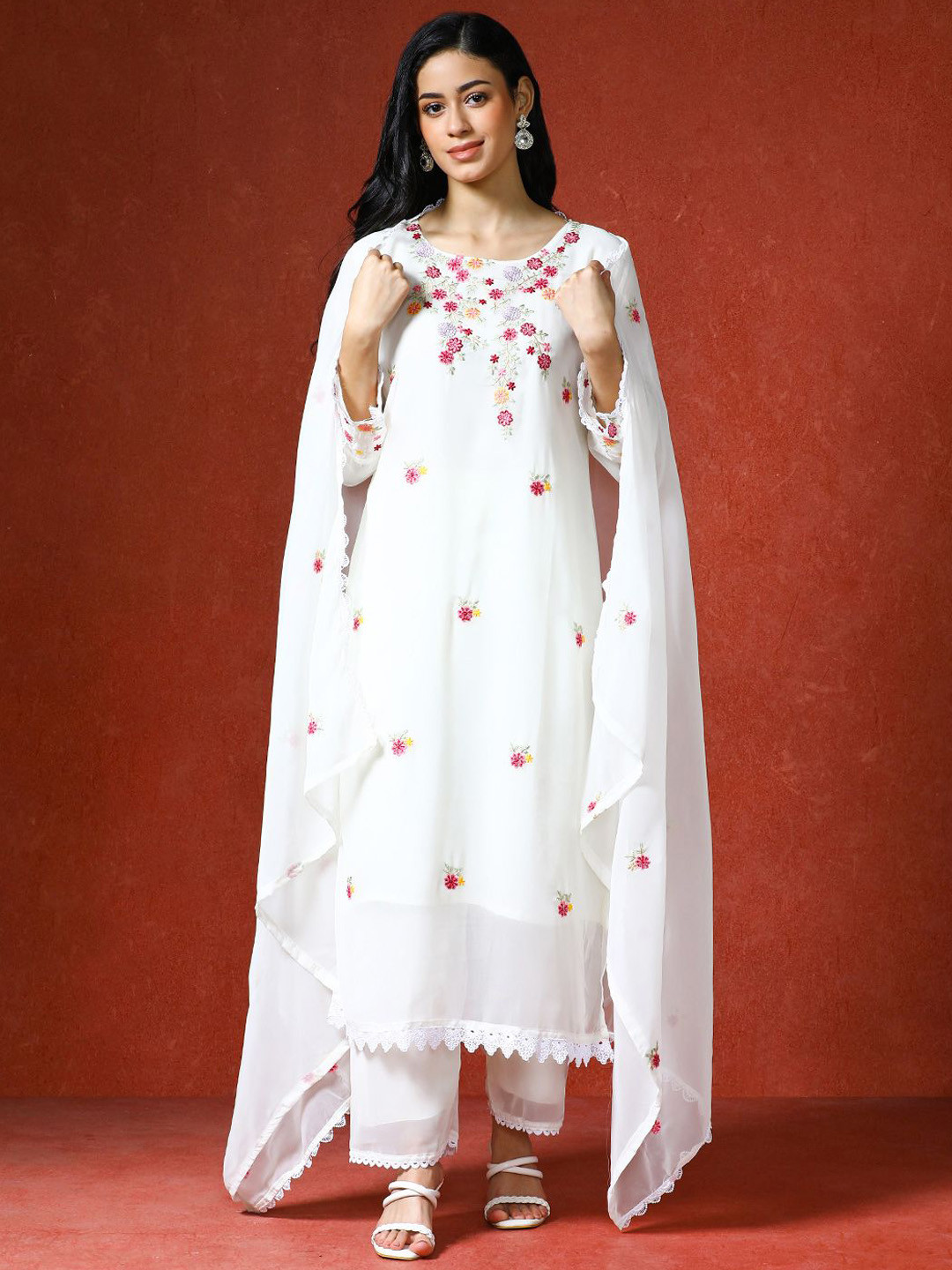 QSH Embroidered Floral Thread Work Kurta Sets