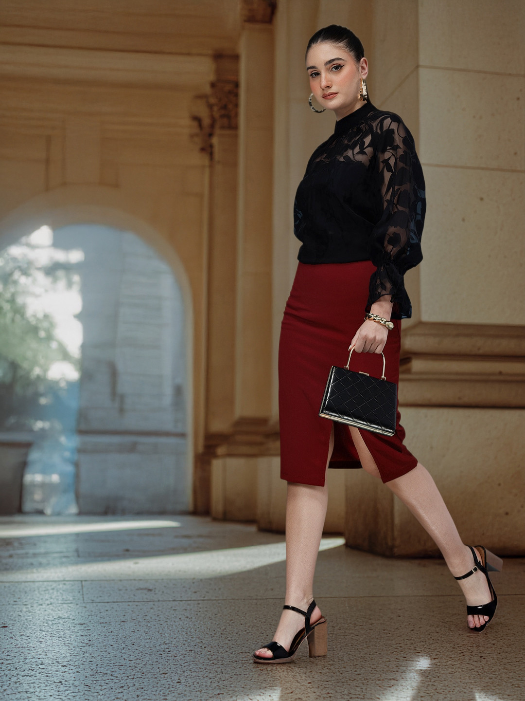 bebe Season Staples Front Slit Straight Skirt