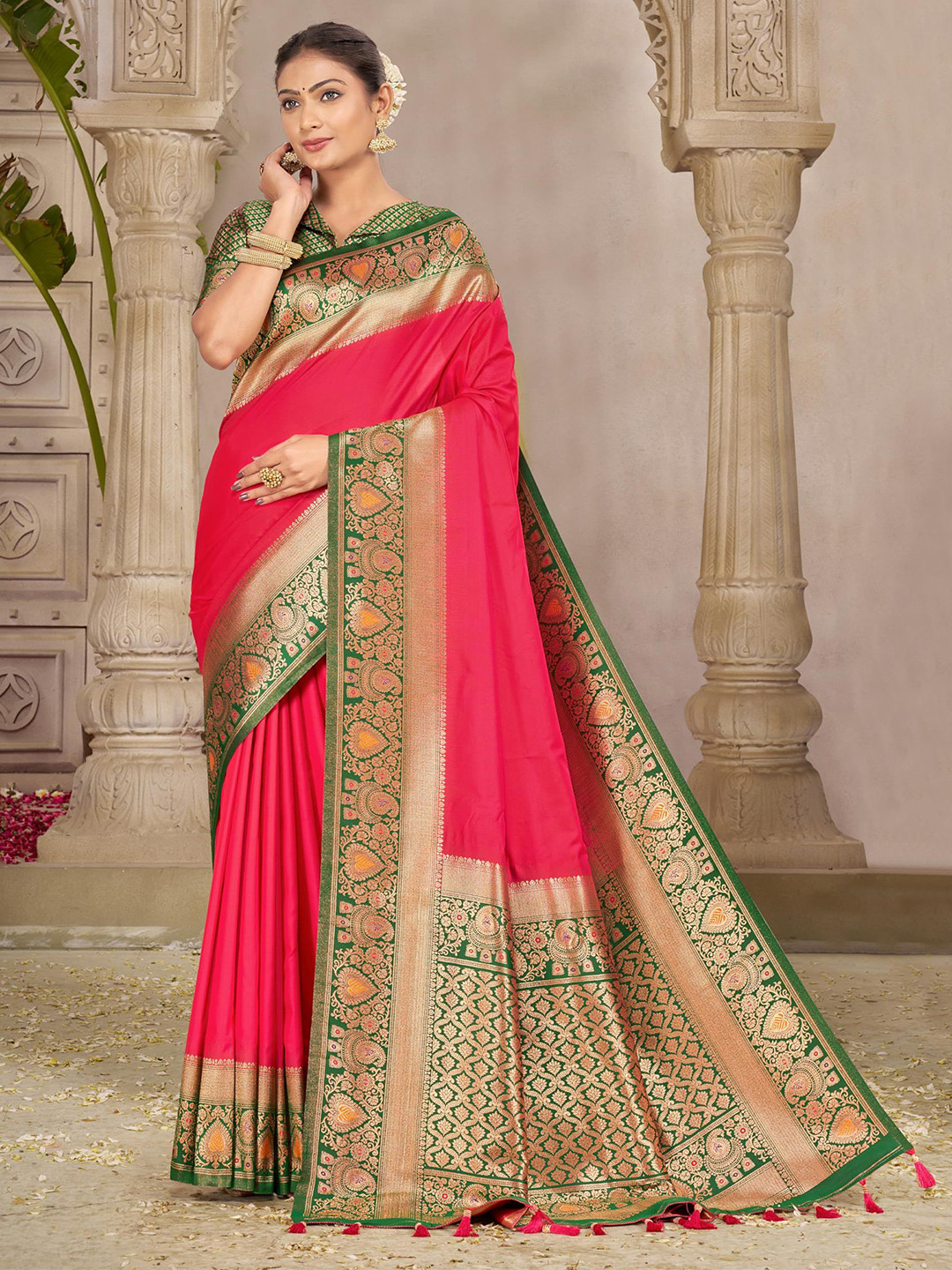Garden Vareli Woven Design Zari Work Banarasi Saree With Blouse