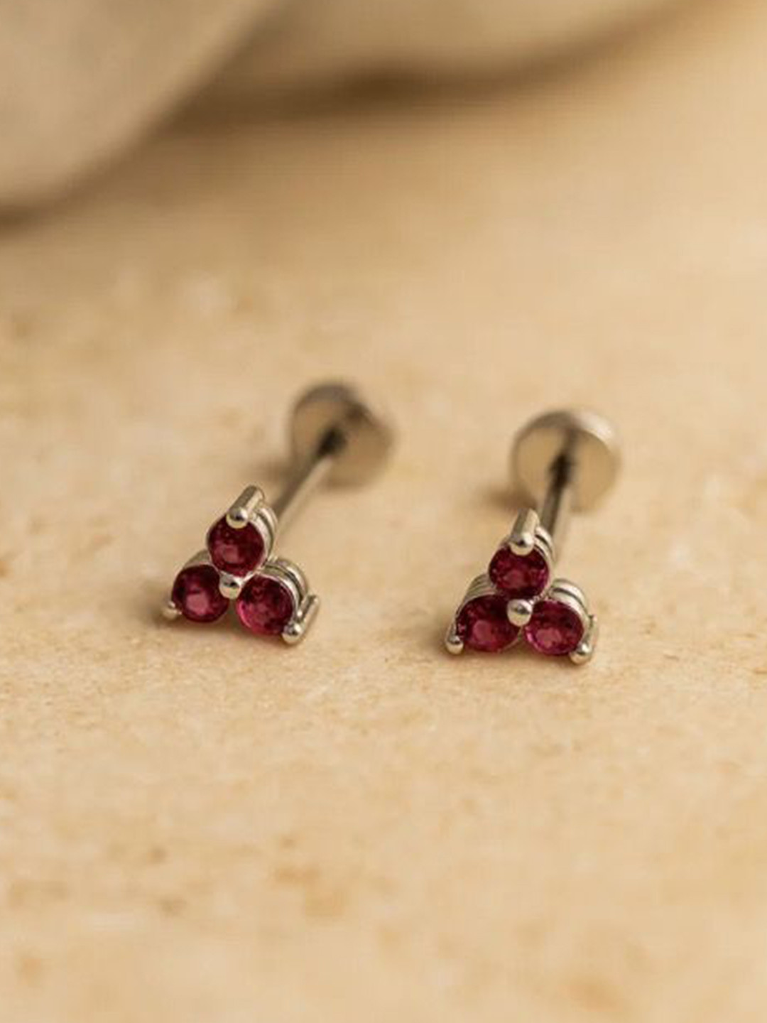 Anushka Jain Jewellery 925 Sterling Silver Ruby Triangular Studs Earrings