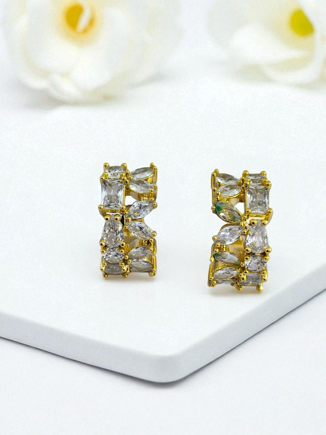 AVANT-GARDE PARIS Gold-Plated Cubic Zirconia Studded Semi Circular Half Hoop Earrings