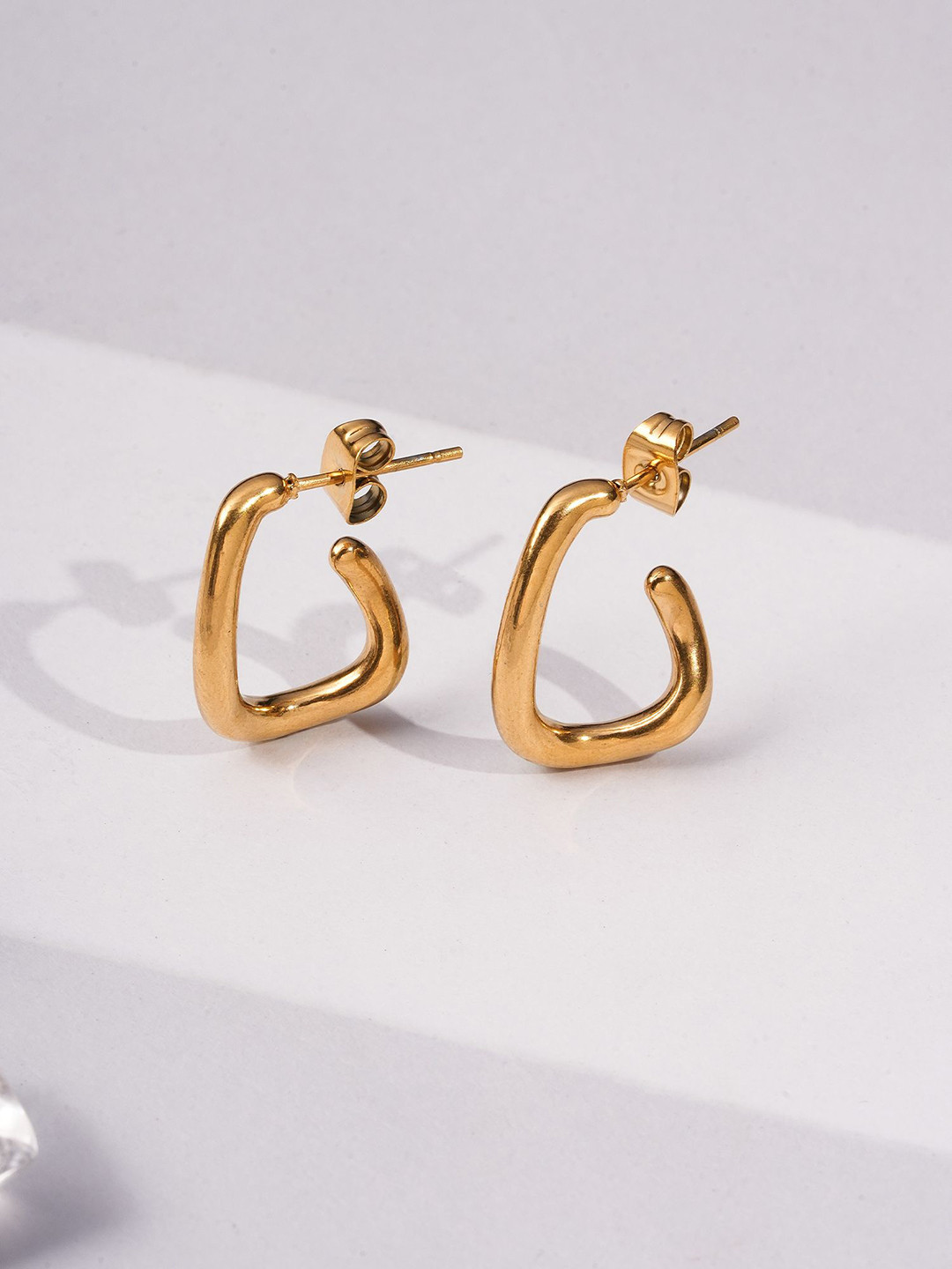 PALMONAS Gold-Plated Stainless Steel Ebb & Glow Contemporary Half Hoop Earrings