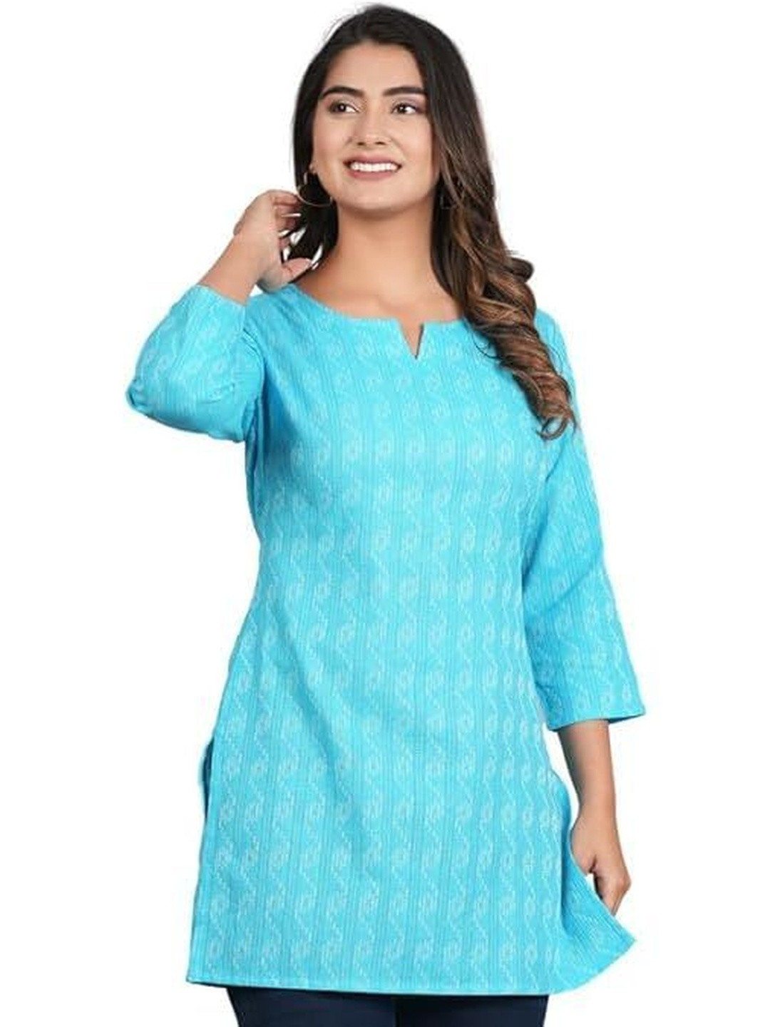 PUSHPRAJ FASHION Women's Casual Khatha V-Neck Regular Fit Floral Printed Short Kurti