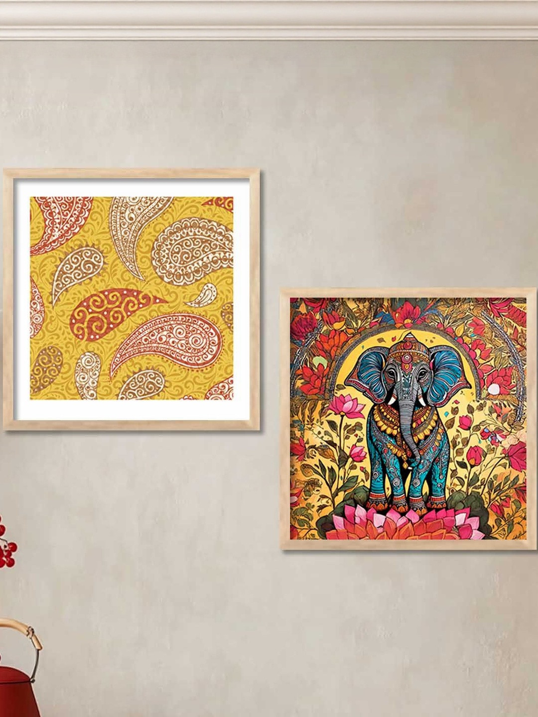 WALLLANE Brown Set of 2 Wooden Frame Traditional Wall Paintings