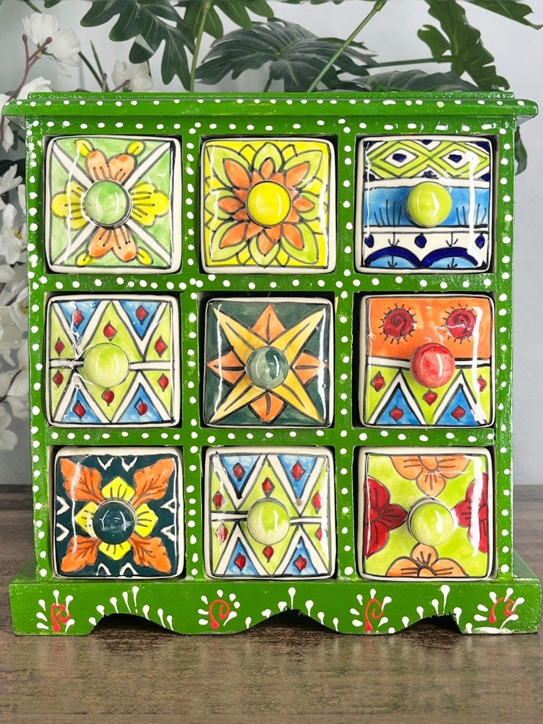 DIWAM HANDICRAFTS Decorative Wooden Storage Box and Ceramic Drawer Chest Trinket Box