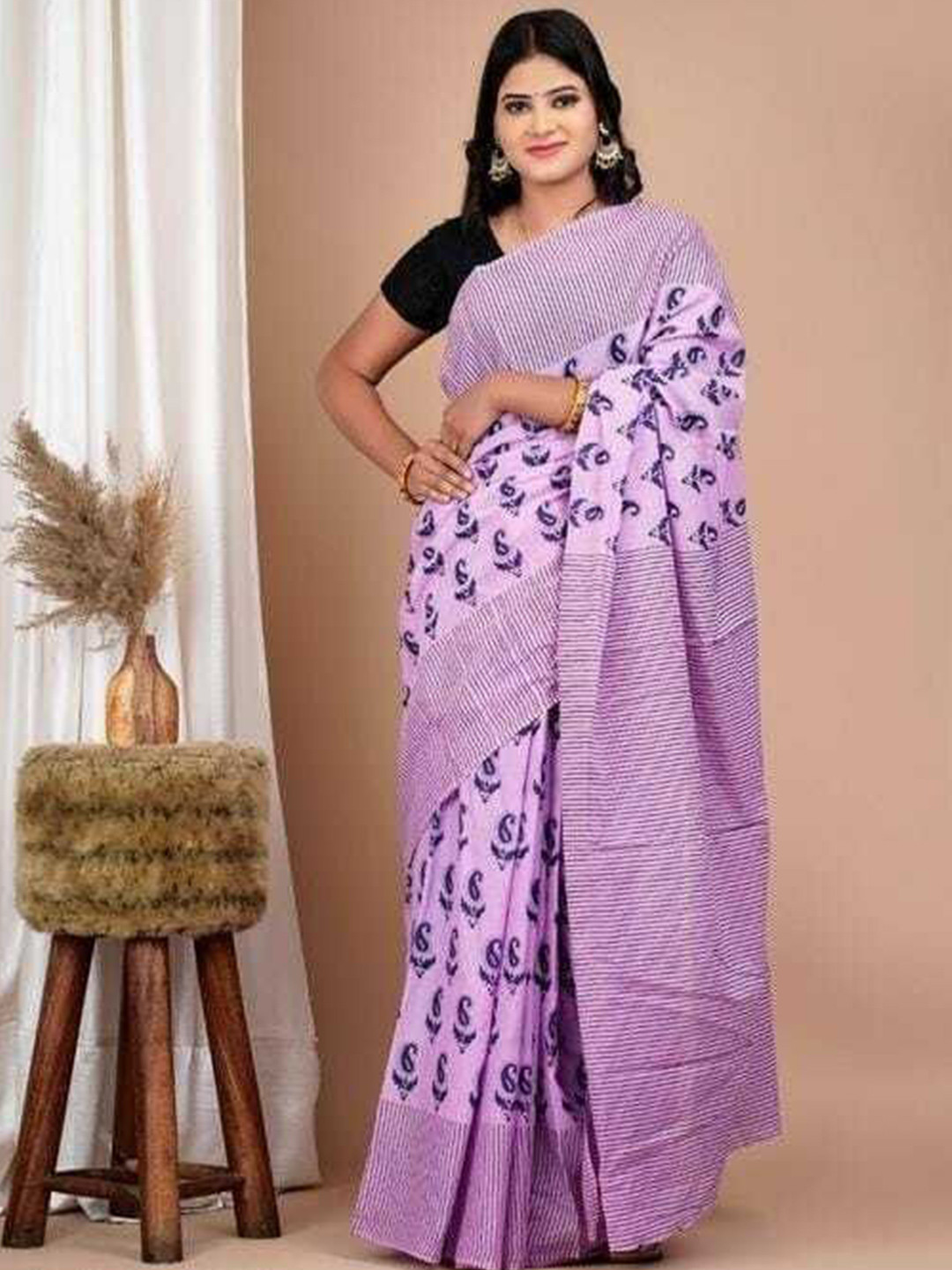 Craft Musium Ethnic Motifs Print Pure Cotton Block Print Saree
