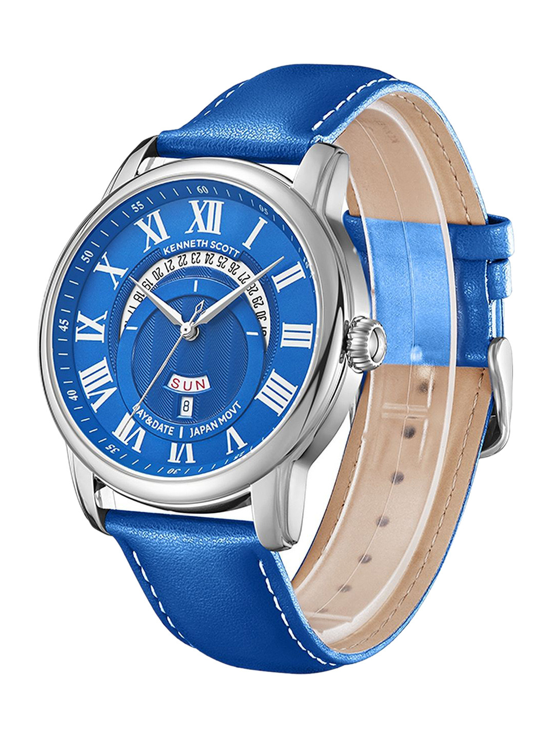 KENNETH SCOTT Men Patterned Dial & Leather Bracelet Style Straps Analogue Watch K24020-SLNN