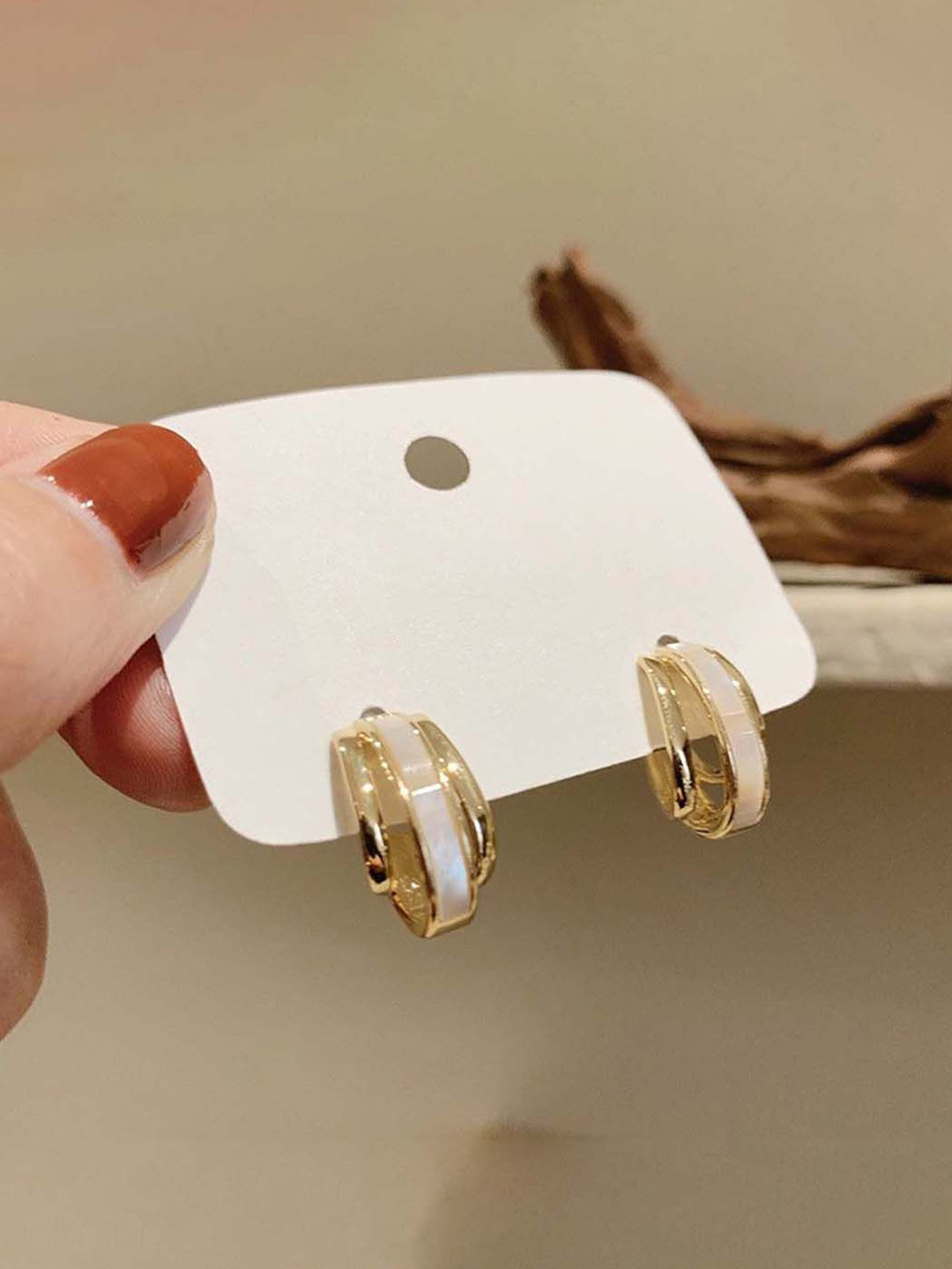 GOLDIWALA Korean Gold-Plated Enamelled Circular Shaped Half Hoop Earrings