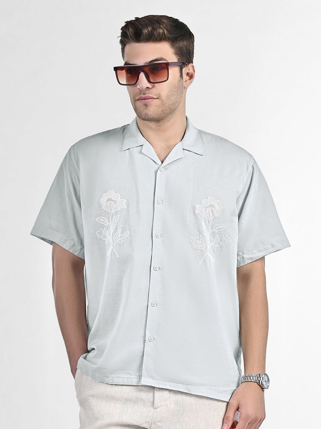 VELLURE Men Linen Boxy Printed Half Sleeve Casual Shirt