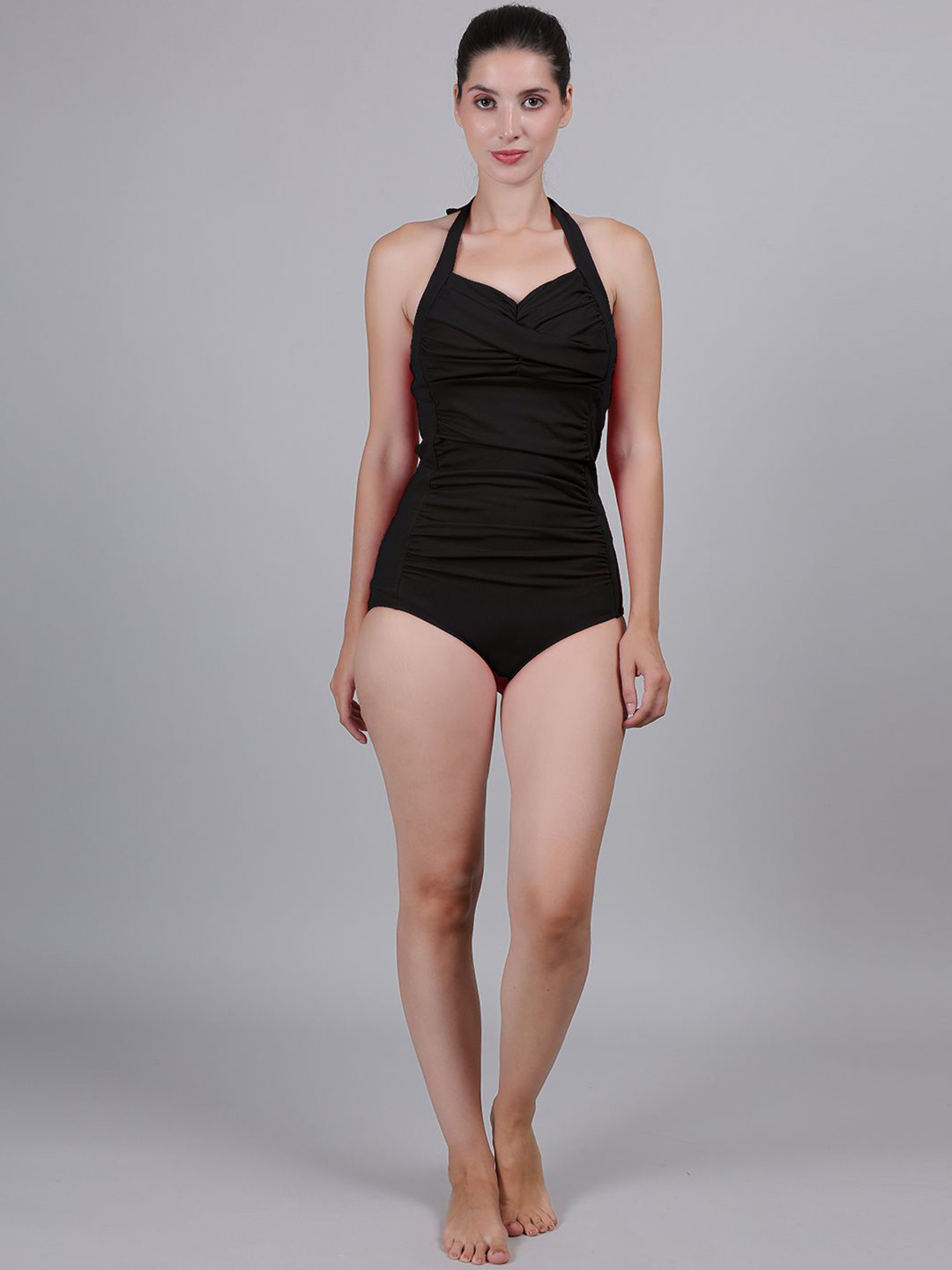 MEGASKA Women Ruched Halter Neck Vintage Retro Monokini Bodysuit