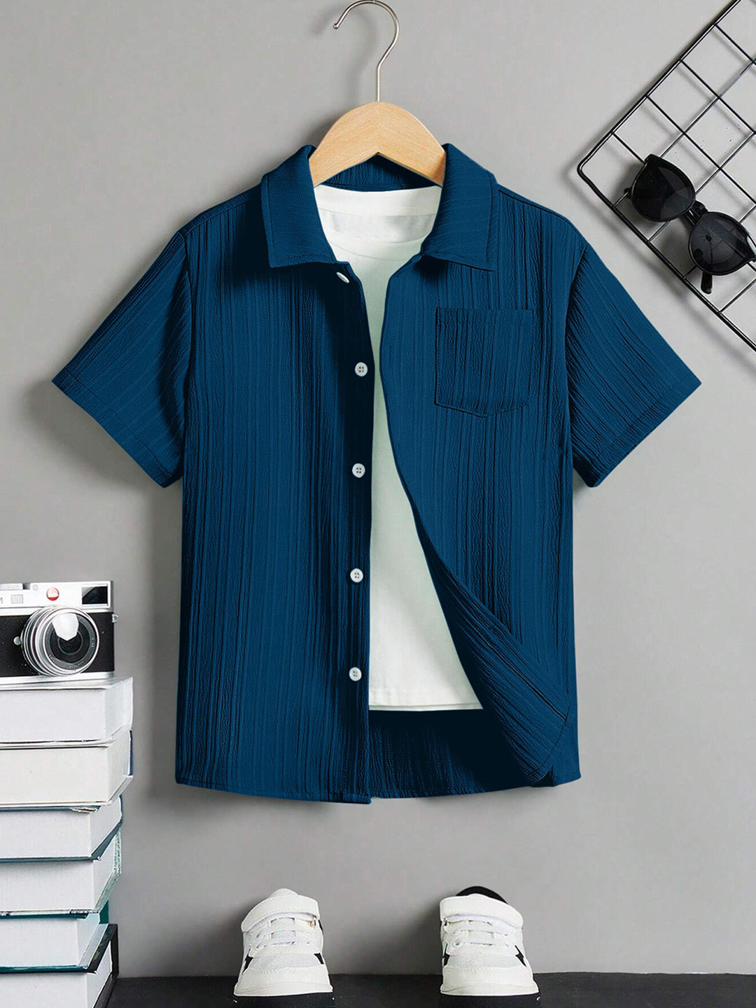 BAESD Boys Sport Fit Textured Spread Collar Casual Shirt