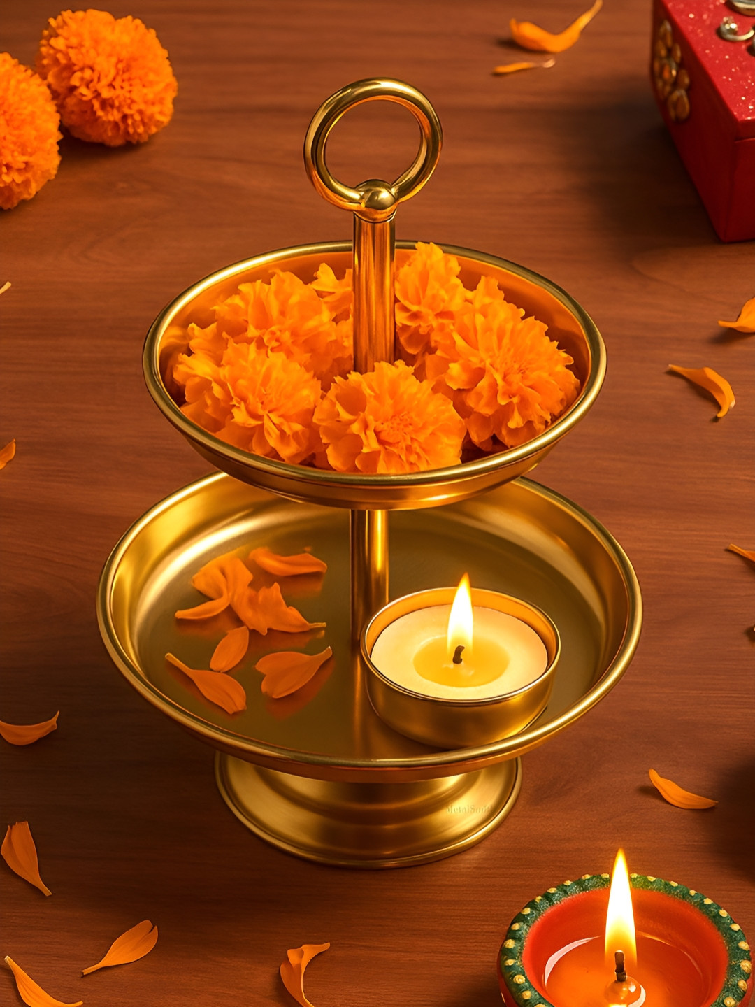 Metalsmith Gold-Toned Metal 3-Layer Decorative Tea Light Candle Holder