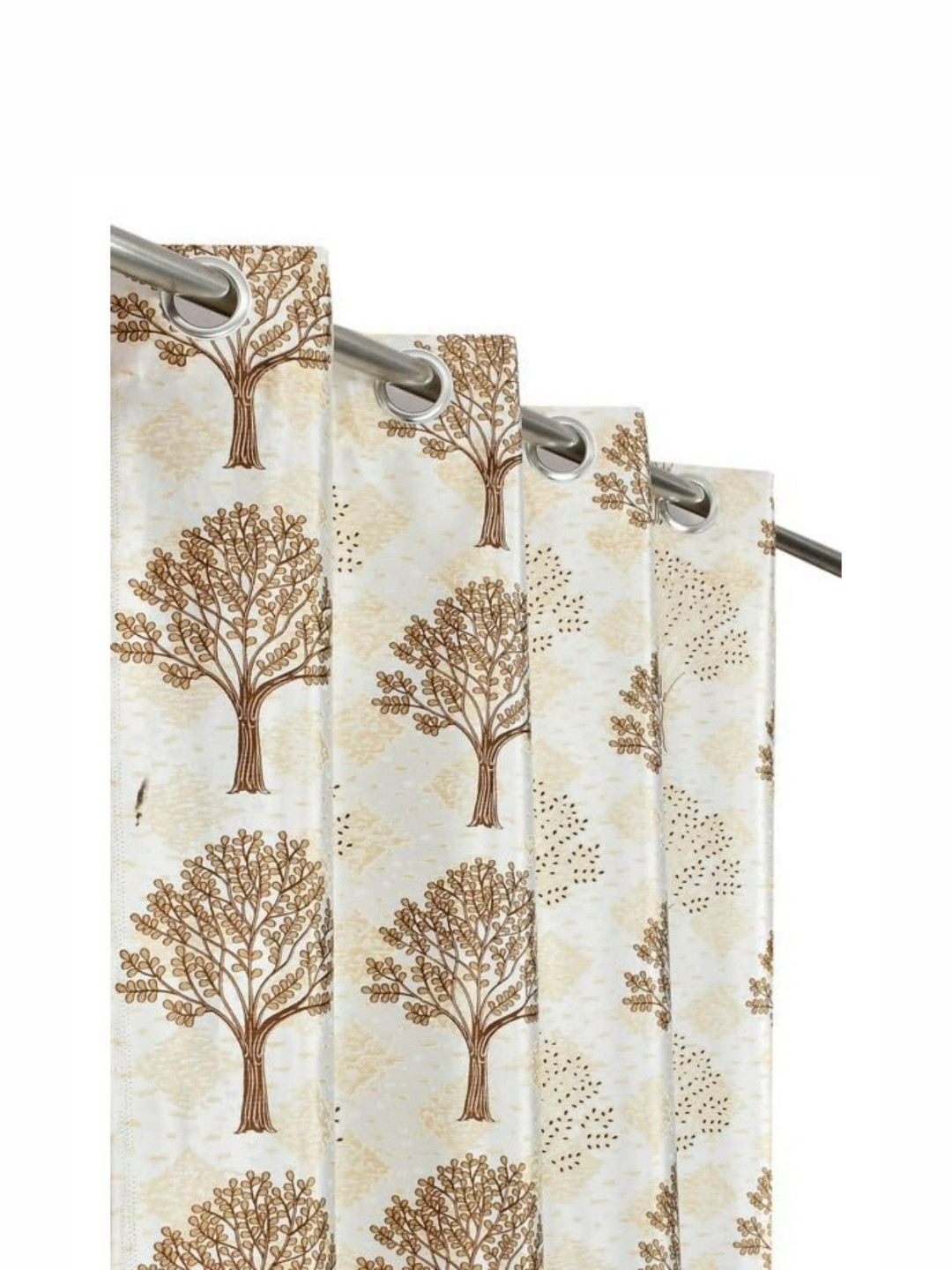 UrbanArts Gold-Toned And White Floral Printed Room Darkening Window Curtain