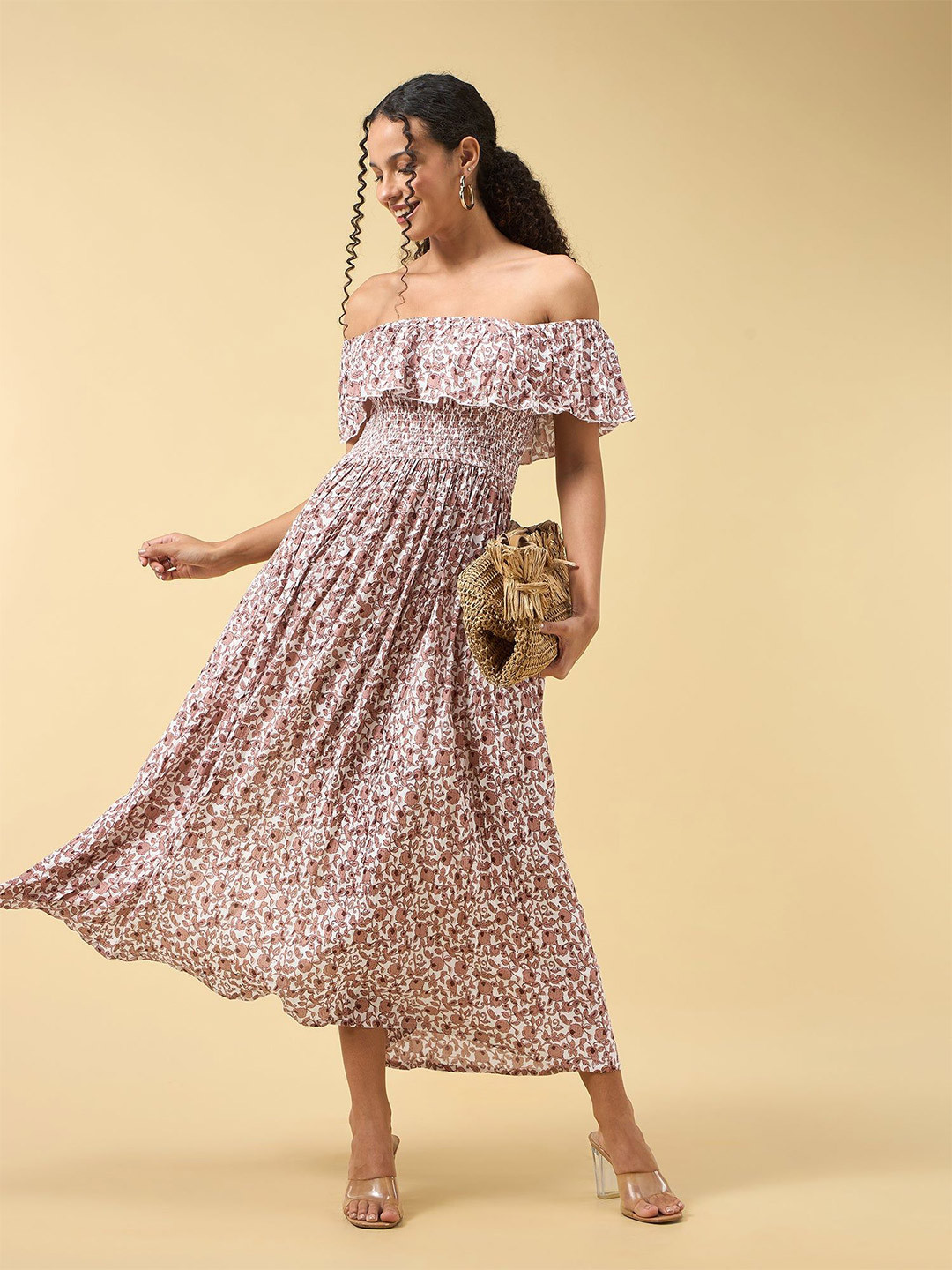 Outzidr Women Off Shoulder High Slit Dress