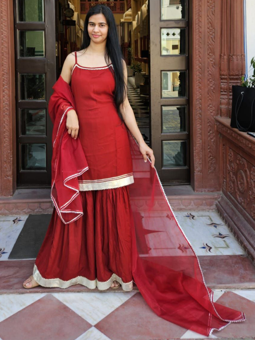 Chronorex Women Solid Kurta with Sharara & Dupatta