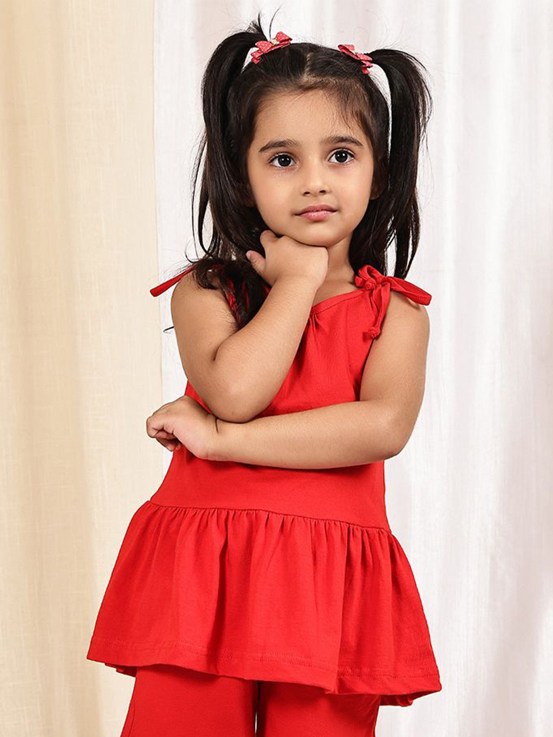 thkgrlz Girls V-Neck Cotton Peplum Top