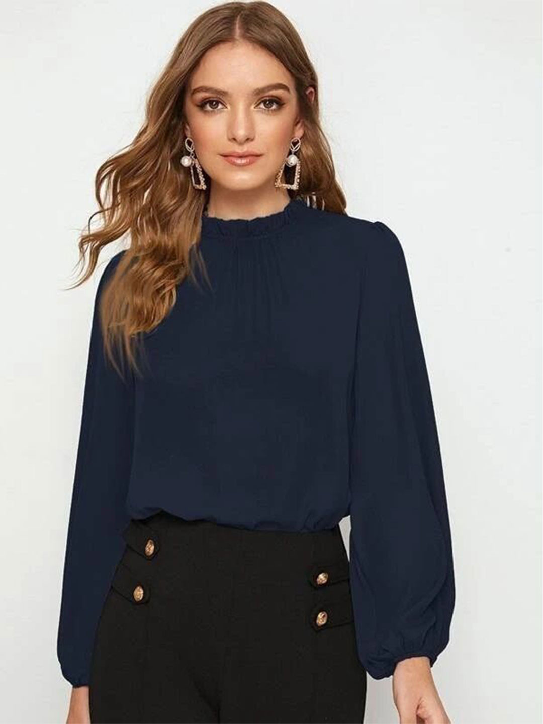 FNOCKS Puff Sleeves High Neck Regular Top