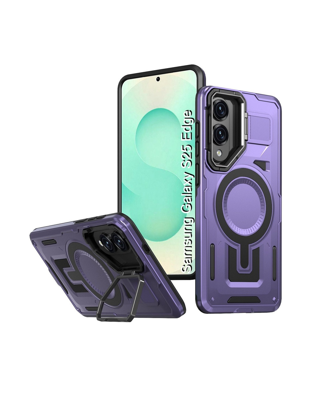 Luxury Kase Rugged Shockproof Samsung Galaxy S25 Edge 5G Magnetic Back Case with Kickstand